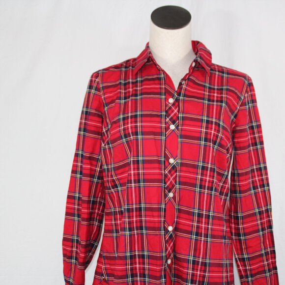 Talbots Red Tartan Plaid Top Women's Size S Button Down Shirt NEW Cotton - Picture 3 of 11